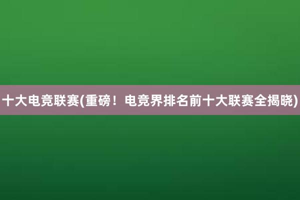 十大电竞联赛(重磅！电竞界排名前十大联赛全揭晓)