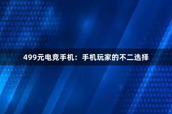 499元电竞手机：手机玩家的不二选择