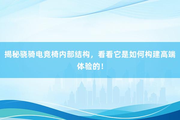 揭秘骁骑电竞椅内部结构，看看它是如何构建高端体验的！